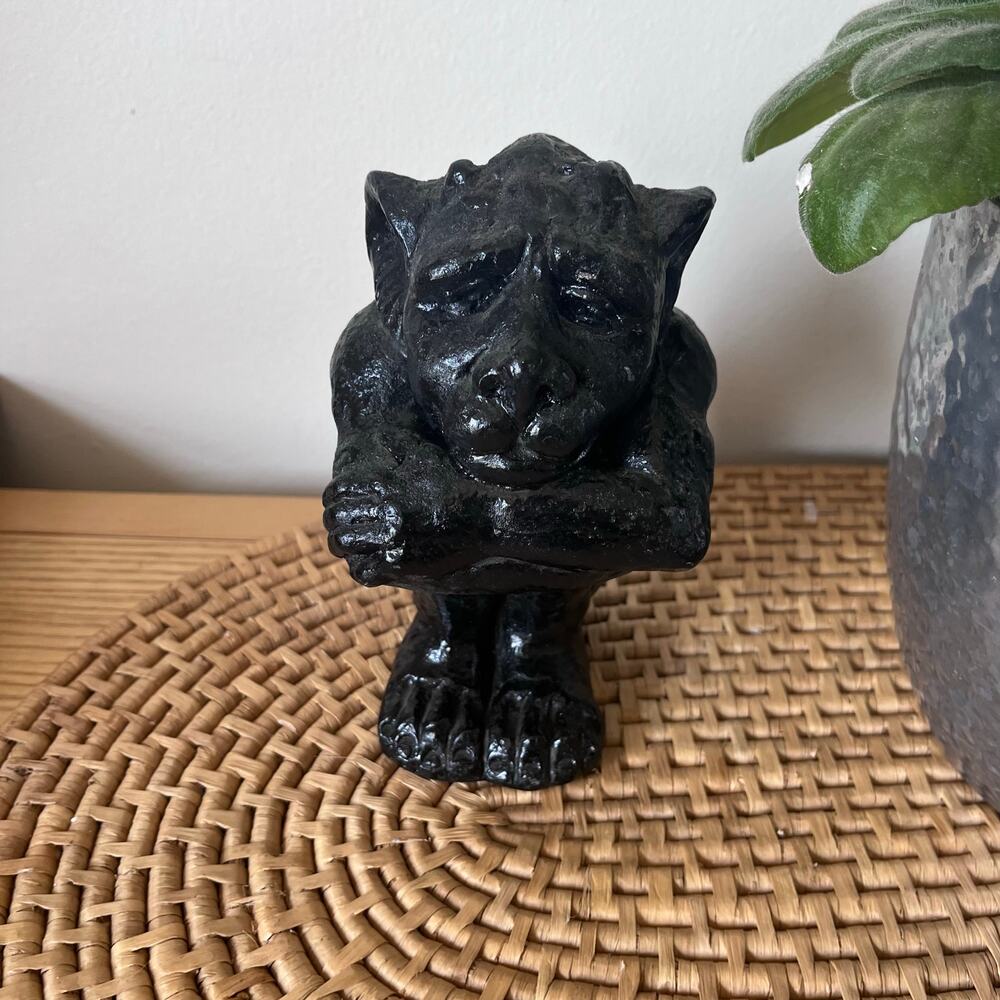 Vintage Gargoyle Statue Sitting Black Grotesque Goth Medieval Garden Decor